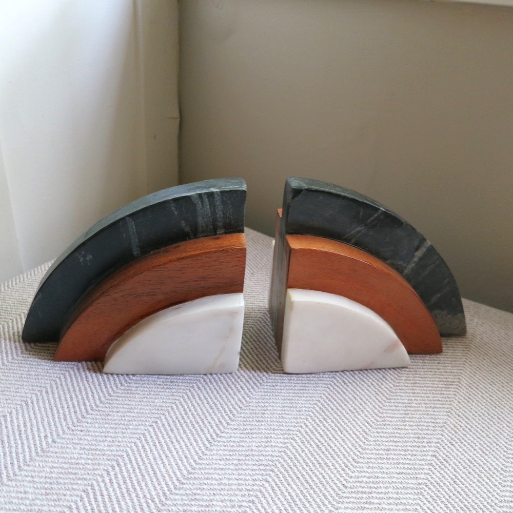 Marble Wood Stone Arch Bookends Set of 2